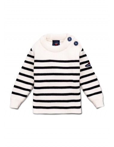 Pull marin rayé bébé Moussaillon - en laine mélangée (ECUME/NAVY) Par le système avancé 