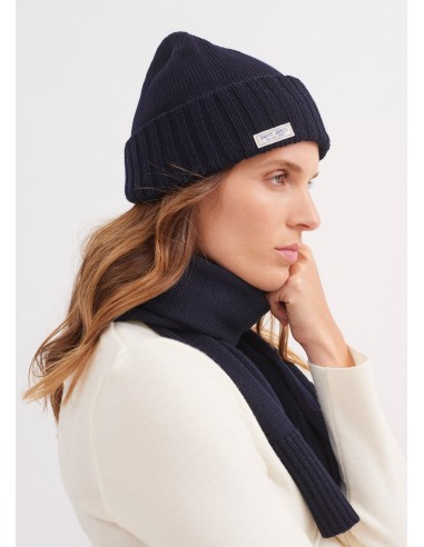 Bonnet à revers Barbaresque - en laine tricotée (NAVY) en linge