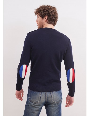 Pull Mondiovision France - en laine, à coudières contrastées (NAVY/MULTICO) la livraison gratuite