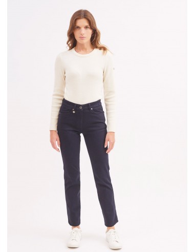 Pantalon droit Patricia - taille élastiquée en coton stretch (NAVY) 2024