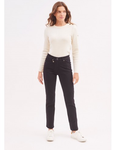 Pantalon droit Patricia - taille élastiquée en coton stretch (NOIR) Amélioration de cerveau avec