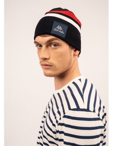 Bonnet à rayures contrastées en laine Kop - SAINT JAMES x Kappa (NAVY/ECUME/TULIPE) JUSQU'A -70%! 