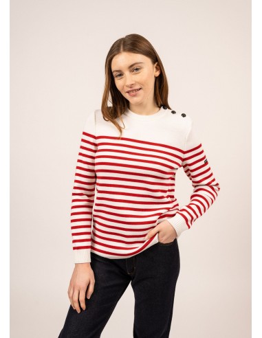 Pull marin rayé Rochefort - en laine (ECUME/ROUGE) store