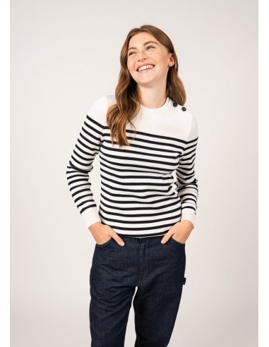 Pull marin rayé Rochefort - en laine (ECUME/NAVY) de pas cher