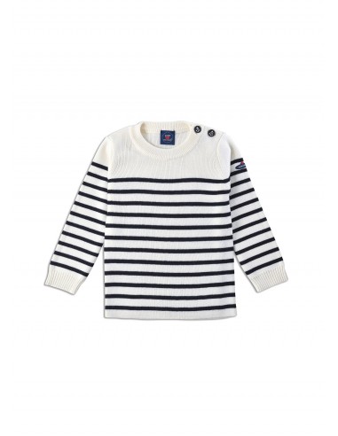 Pull marin rayé enfant Moussaillon - en laine mélangée (ECUME/NAVY) de la marque