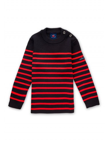 Pull marin rayé enfant Moussaillon - en laine mélangée (NAVY/ROUGE) pas cher