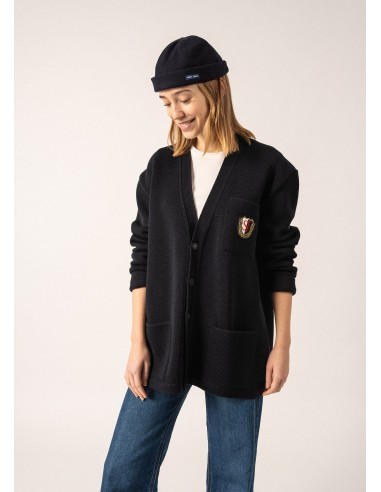 Cardigan en laine Yachting Réédit - à blason brodé poitrine (NAVY) Profitez des Offres !