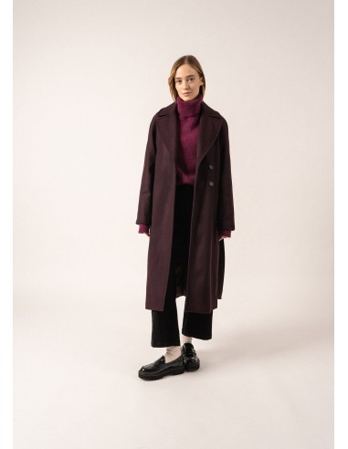 Manteau classique Ste Enora - long et ceinturé (PRUNE FONCE) plus qu'un jeu 