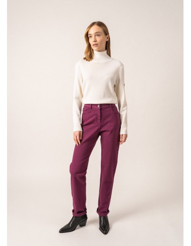 Pantalon droit Patricia - taille élastiquée en coton stretch (PRUNE) pas cher chine