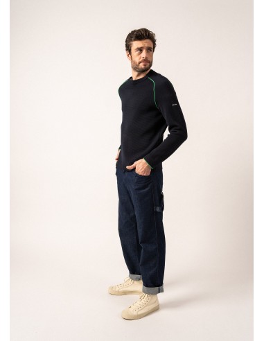 Pull en laine Vizile - col rond, à liseré contrasté (NAVY/TREFLE) Profitez des Offres !