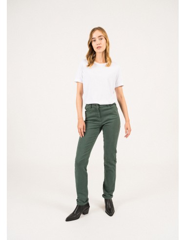 Pantalon droit Patricia - taille élastiquée en coton stretch (VEGETAL) En savoir plus