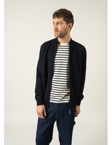 Cardigan zippé Colorado - à col montant, en laine mérinos (NAVY/GRIS) Venez découvrir notre 