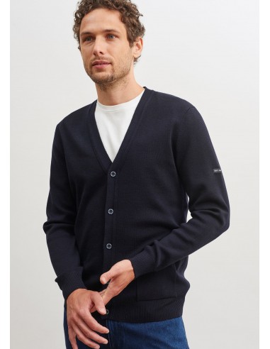 Cardigan boutonné Guingamp - en laine mérinos extrafine (NAVY) en stock