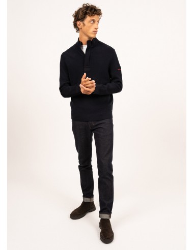 Pull col montant zippé Loup de mer - en laine (NAVY) ouvre sa boutique