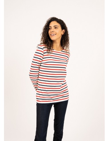 Marinière tricolore Minquidame - coupe ajustée, en coton léger (ECRU/MARINE/TULIPE) offre 